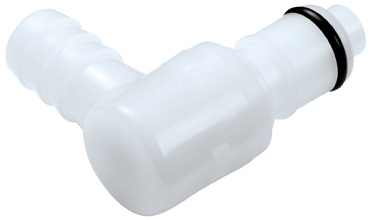 42900 - Stecker Acetal mit Winkel-Schlauchtülle 9,5 mm mit Absperrung, NSF (APCD23006 NSF)