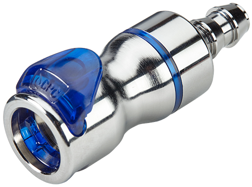 LQ6D17006BLU - Kupplung MS-VC mit Schlauchtülle 9,5 mm mit Absperrung, blau, Non-Spill