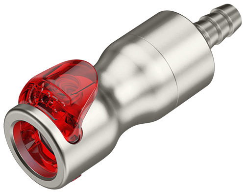 LQ4SD17004RED - Kupplung Edelstahl mit Schlauchtülle 6,4 mm, mit Absperrung, rot, Non-Spill