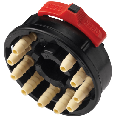 TMB100212 - Zehnfachverb. Stecker Nylon mit 3,2 mm PP Stecker Einsätzen ohne Absperrung