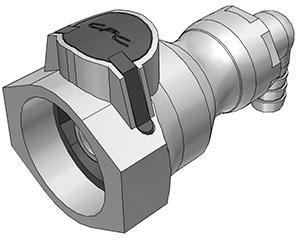 97800 - UDC Kupplung PP mit Winkel-Schlauchtülle 9,5 mm mit Absperrung, BUNA-N O-Ring