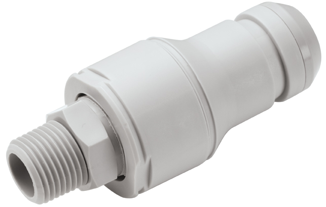 NSHD24008V - Stecker Polypropylen mit konischem AG 1/2" NPT mit Absperrung, Non-Spill, FKM-Dichtung