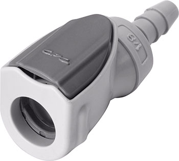 NS1D170212VHC - Kupplung PP mit Schlauchtülle 3,2 mm mit Absperrung, Non-Spill, FKM-Dichtung und Hastelloy-C® Feder