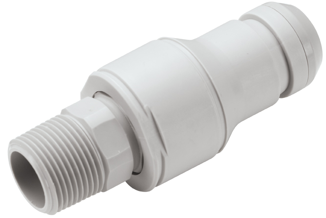 NSHD24012V - Stecker Polypropylen mit konischem AG 3/4" NPT mit Absperrung, Non-Spill, FKM-Dichtung