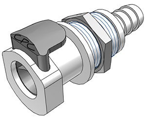 9208400 - Kupplung Acetal Schott mit Schlauchtülle 9,5 mm mit Absperrung, NSF (APCD16006 NSF)
