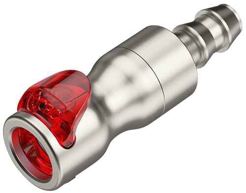 LQ4SD17006LRED - Kupplung Edelstahl mit Locking Schlauchtülle 9,5 mm, mit Absperrung, rot, Non-Spill