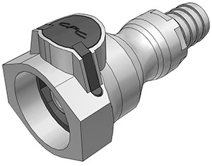 99200 - UDC Kupplung PP mit Schlauchtülle 19 mm mit Absperrung, Silicon O-Ring