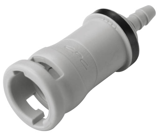 NS2D170212V - Kupplung PP mit Schlauchtülle 6,4 mm mit Absperrung, Non-Spill, FKM-Dichtung