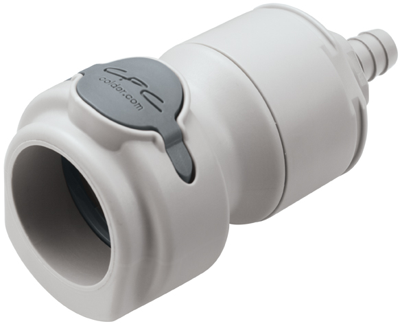 NSHD17006 - Kupplung Polypropylen mit Schlauchtülle 9,5 mm mit Absperrung, Non-Spill